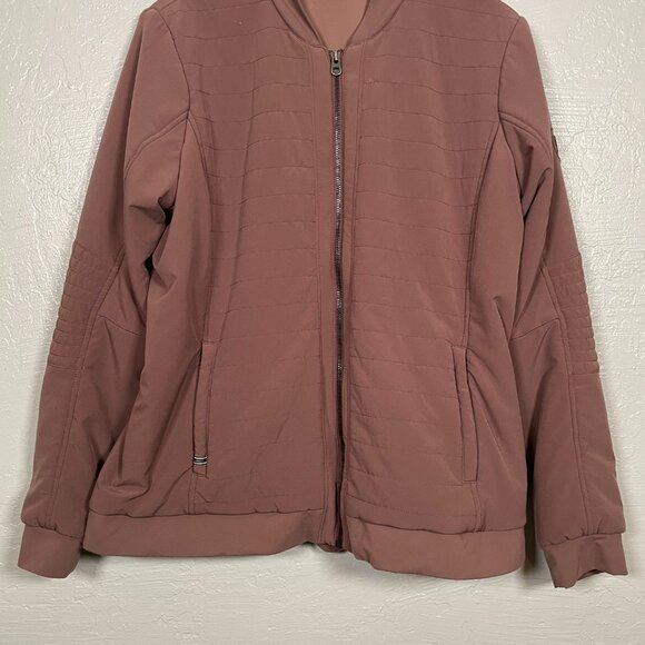 Kuhl Women XL  Mauve Rose Pink Bomber Jacket Soft Shell Zip Pockets Gorpcore - Picture 2 of 11